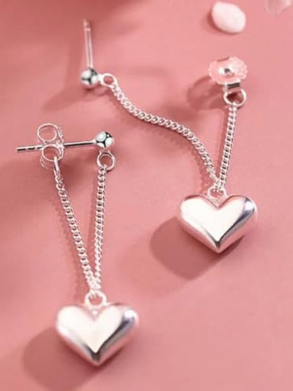 New - Heart Chain Dangle‎ Earrings For Women 925 Sterling Silver Dangling